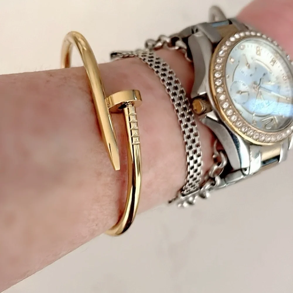 Nail Bangle Cuff Bracelet | New! Unique Gift | OS | Silver or Gold